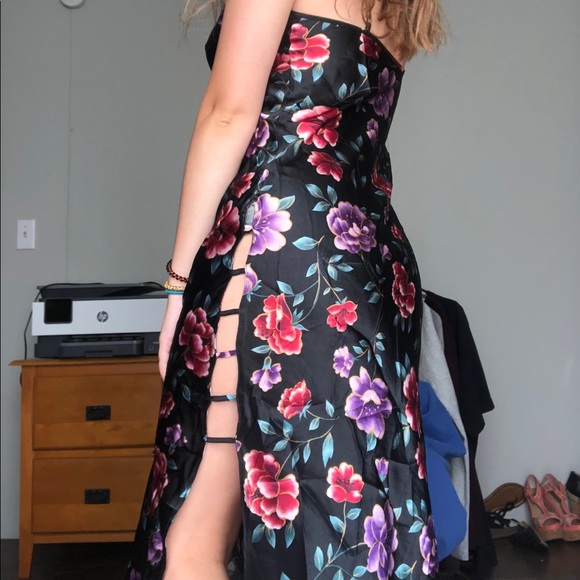 Floral Print Long satin slip dress - Picture 2 of 4
